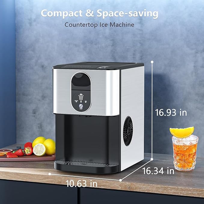Countertop Nugget Ice Maker, 44lbs/24H Nugget Ice Machine Countertop, Chewable Pellet Ice Maker Machine with Ice Dispenser, 2.4L Water Reservoir, Self-Cleaning, Ideal for Kitchen/Bar/Office, D-Silver