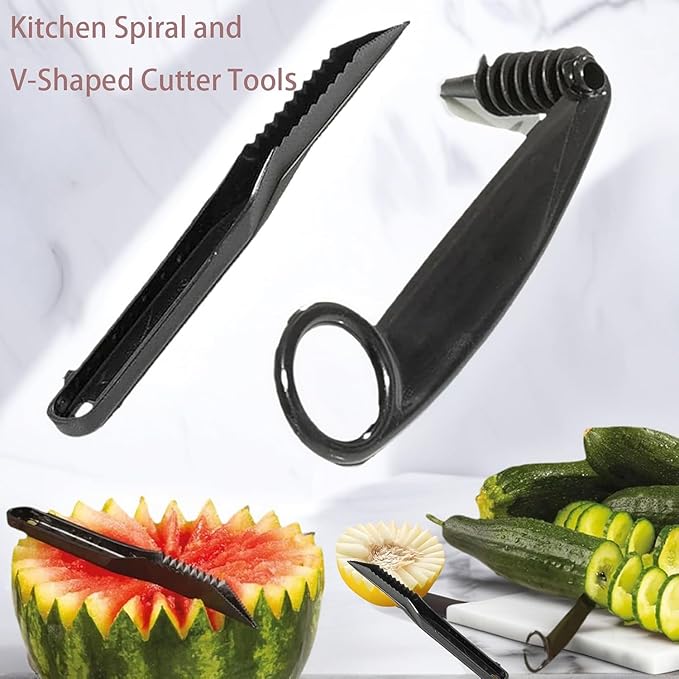 Kitchen Spiral and V-Shaped Tools, Spiral Slicer Blade Potato Cucumber Spiral Cutter, Fruits and Vegetable Carving Knife Hand Slicer Cutter, Manual Screw Peelers Kitchens and Dining Tooling