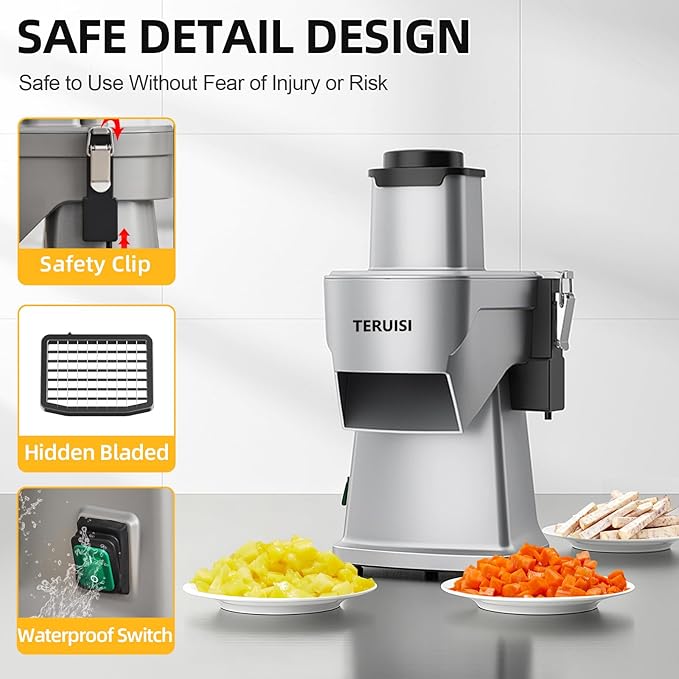 2-In-1 Electric Vegetable Dicer Strip Cutter, 200W Electric Vegetable Chopper with 4 Size Dicing Blades & Strip Cutter Blade, Food Processor Cutter Machine for Commercial & Home Use