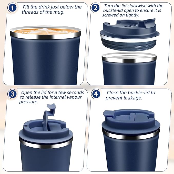 Insulated Travel Coffee Mug Reusable Coffee Tumbler Cup with Flip Lid Leak Proof Spill Proof for Office School Party Camping Hot and Cold Drink,Stainless Steel 17oz (Navy Blue)