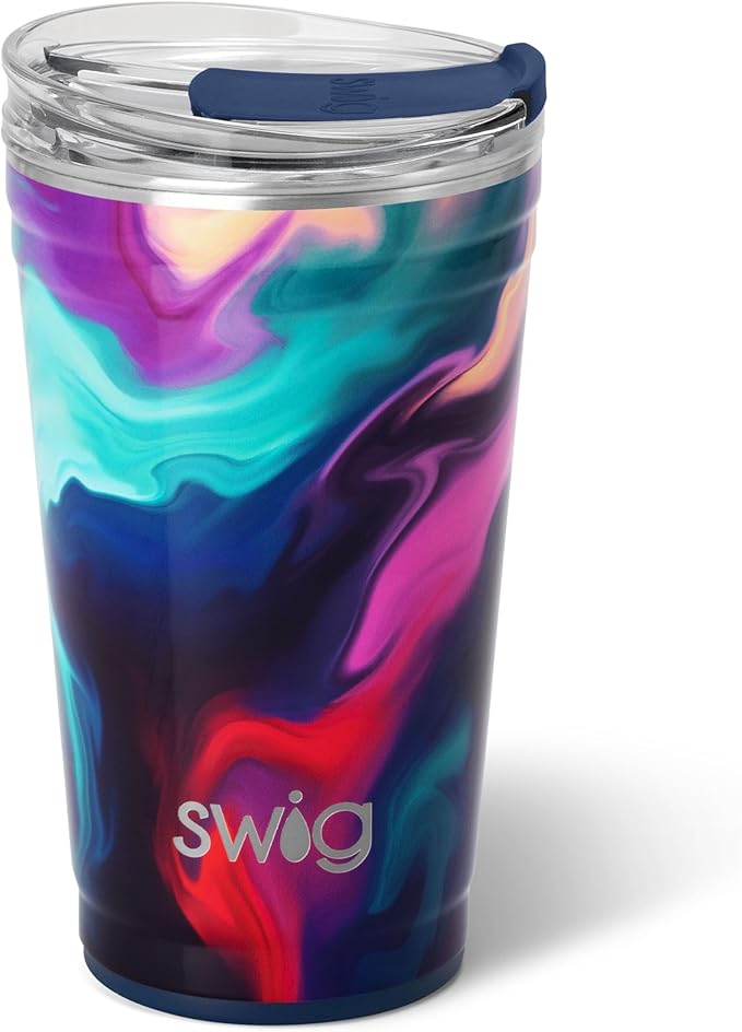 Swig Life 24oz Party Cup, Stackable Insulated Travel Coffee Tumbler with EZ Slider Lid, Cup Holder Friendly, Stainless Steel 24 oz Tumbler, Reusable Coffee Mug (Aura)