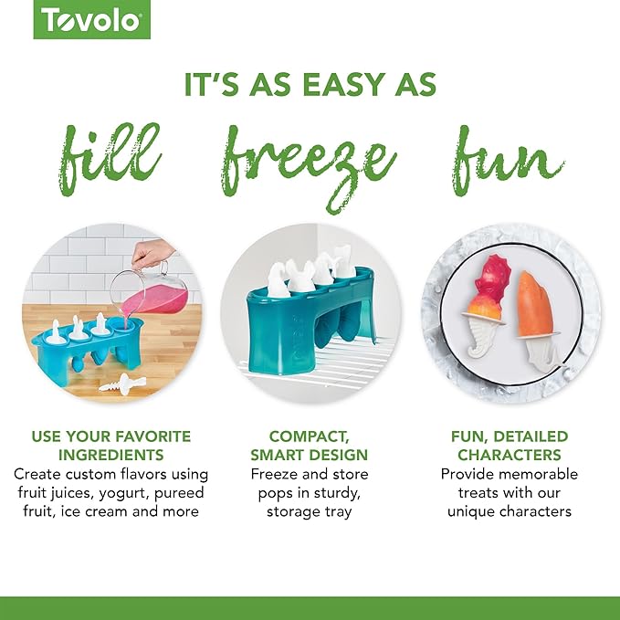Tovolo Popsicle Molds Fish Shark Sea Horse Turtle Ice Molds Set of 4, Homemade Frozen Aquatic Ocean Fish Friends Pop Maker with Sticks for Kids, BPA Free Dishwasher Safe Silicone Shark Popsicle Mold
