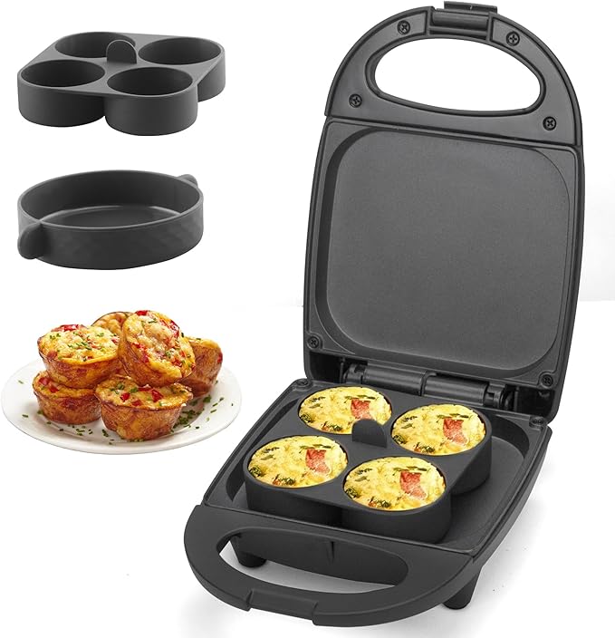SugarWhisk Egg Bite Maker with 2 Silicone Egg Molds for Breakfast Sandwiches, Breakfast Maker, Omelet Pan, Healthy Snacks or Desserts, Black