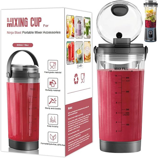 18oz Blending Vessel Accessories Compatible with Ninja Blast Portable Blender BC151BK, Upgraded 180° Flip Lid & Leak-Proof Travel Handle, Personal Blender Cup Replacement for Gym, Office and Outdoor