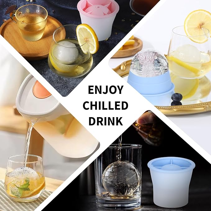 (Upgrade) Ice Molds 4 PCS, Silicone Sphere Ice Mold Maker, Stackable Easy Release Circle Ice Cube Mold with Lids, Spherical Ice Makers with Lids for Whiskey, Cocktails, Bourbon, and Drinks