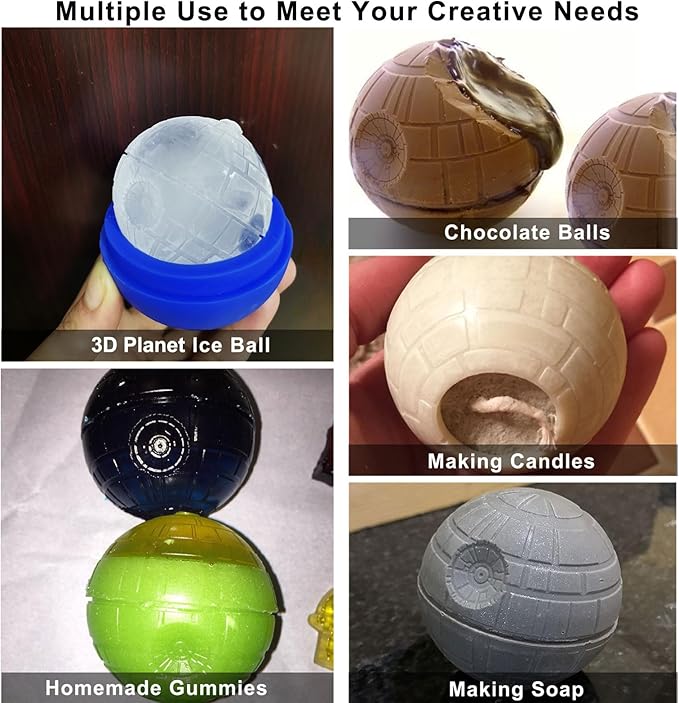 Ice Cube Mold 6 Pack Silicone 3D Space Station Ice Molds Sphere Big Ice Ball Maker for Whiskey, Bourbon and Cola (6)