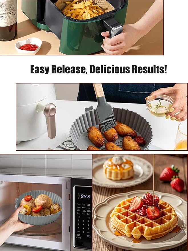 Silicone Liner for Air Fryer,Liners Reusable Round Silicone Basket 5-Piece Set, with Egg Bites Mold, WaffleBite Mold，Anti-Scald Hand Clip, Fits 3-5 Qt,Food Grade Liners Nonstick Coating