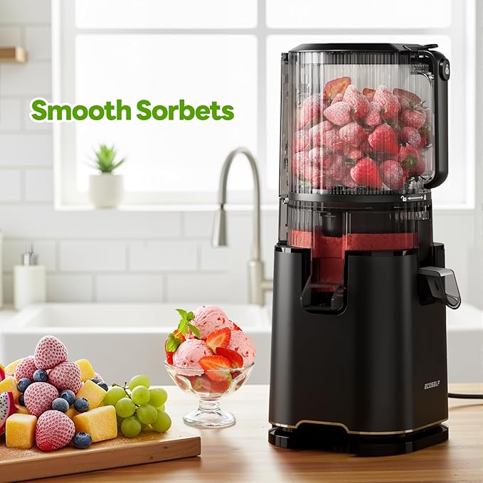 ECOSELF Juicer with 3 Filters (Juice/Sorbet/Nut Milk), Juicer Machines With 6.0" Wide Mouth Hopper, Self Feeding & Hands-Free Design, Cold Press Juicer for Family Party, High Juice Yield, With Brush