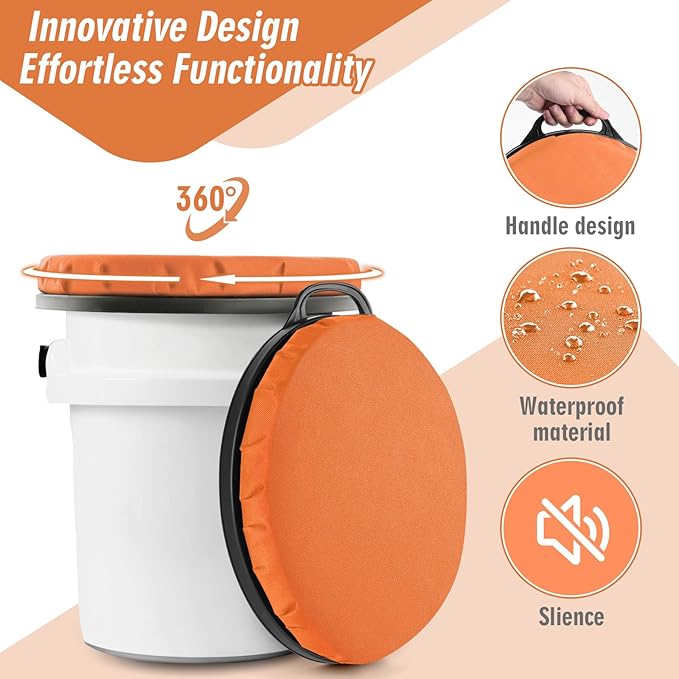 5 Gallon Bucket Seat for Yeti Only, 360 Degree Swivel Load Out Bucket Seat, 5 Gal Foam Cushion Bucket Seats Lid with Padded Top for Hunting Fishing Camping Outdoor