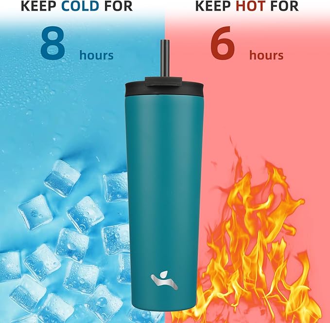 Konokyo 30 OZ Insulated Tumbler with Lid and 2 Straws Stainless Steel Water Bottle Vacuum Travel Mug Coffee Cup,Blue