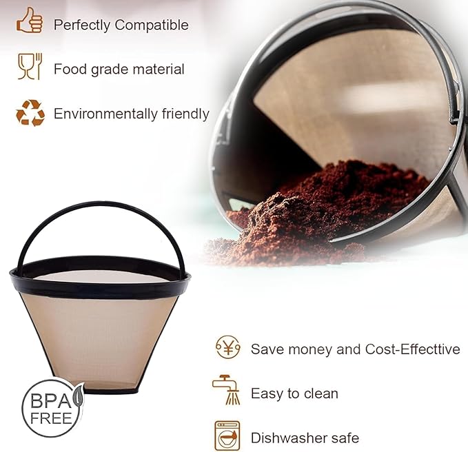 2pcs Reusable #4 Cone Coffee Filter Basket for Ninja and Cuisinart Coffee Makers Coffee Accessories - 2 Pack Permanent Replacement for Ninja and Cuisinart Coffee Brewers