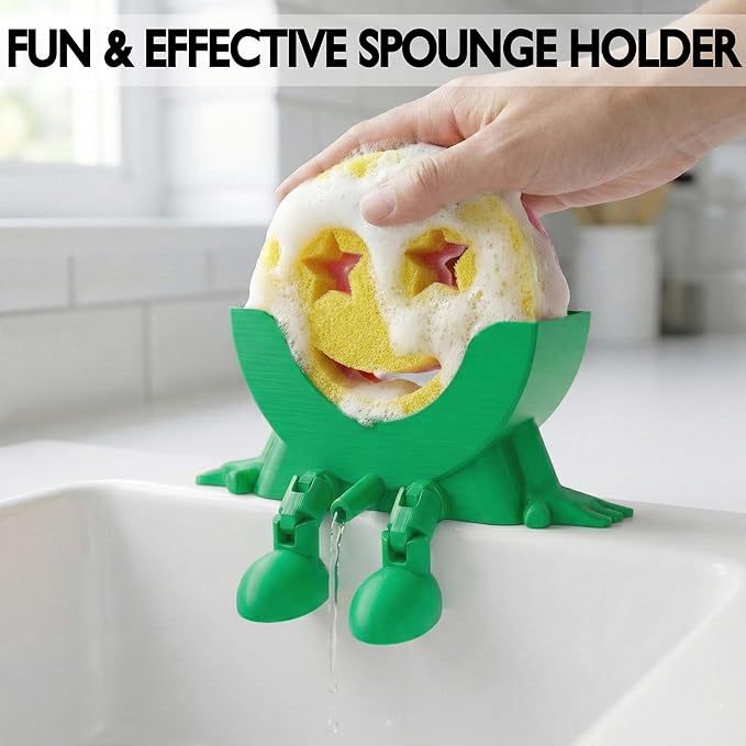 Cute Hanging Sponge Holder with Drainage & Legs, 3D Printed Funny Sink Stand for Round Sponges, Aesthetic Kitchen Sink Edge Organizer, Countertop Decor, Quick-Drying Storage Cleaning Gadget