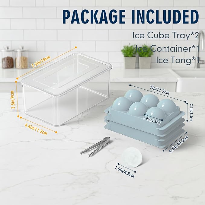 Large Ice Ball Maker Mold, 2.5" Round Ice Cube Mold for Whiskey Bourbon Cocktail, 8 Balls, Sphere Ice Mold, Big Ice Cube Tray with Container and Tongs, Easy to Fill & Release