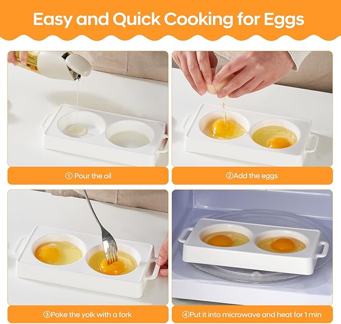 EliteVibe Ceramic Microwave Egg Cooker, BPA-Free Non-Stick Non-Toxic & Heat-Resistant Quick Cooking Egg Maker, Dishwasher Safe