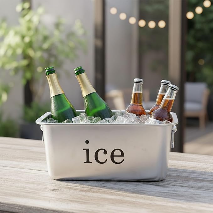 14L Ice Bucket for Freezer,Stainless Steel Ice Cube Bin with Handle,Large Capacity Ice Container Champagne Bucket Carry Drink Storage Cooler,Halloween Ice Buckets for Parties