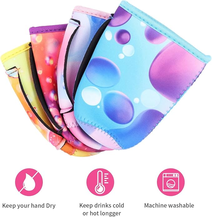 4Pack Reusable Iced Coffee Sleeve Insulator Sleeves for Cold Drinks Beverages, Neoprene Cup Holder for Most Coffee, Fits 22-24oz Medium Cups (Gradient with Handle)