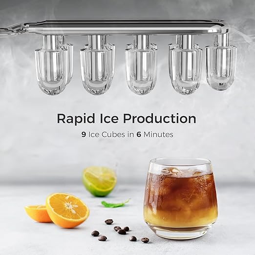 Kismile Ice Makers Countertop with Handle,26Lbs/24H,9 Cubes in 6 Mins,2 Sizes of Bullet Ice,Portable Ice Machine with Self-Cleaning for Home,Kitchen(Black)
