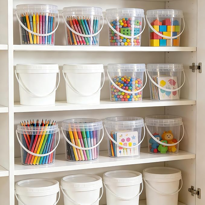 ASEVAT 10 Pack 67OZ/2000ML Airtight White Plastic Bucket with Lid & Handle, Food Grade Reusable Tub - Freezer & Microwave Safe for Ice, Ice Cream, Sauce, Soup & Party