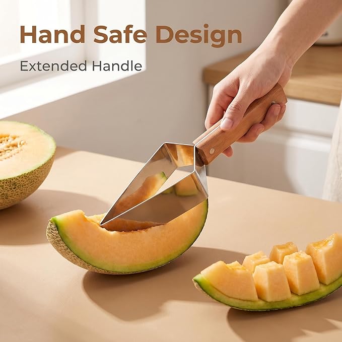 Triangle Watermelon Cutter, Wooden Handle & Stainless Steel Melon Slicer, Fruit Cutter Slicer for Home Kitchen Camping Picnic (1 Pcs)