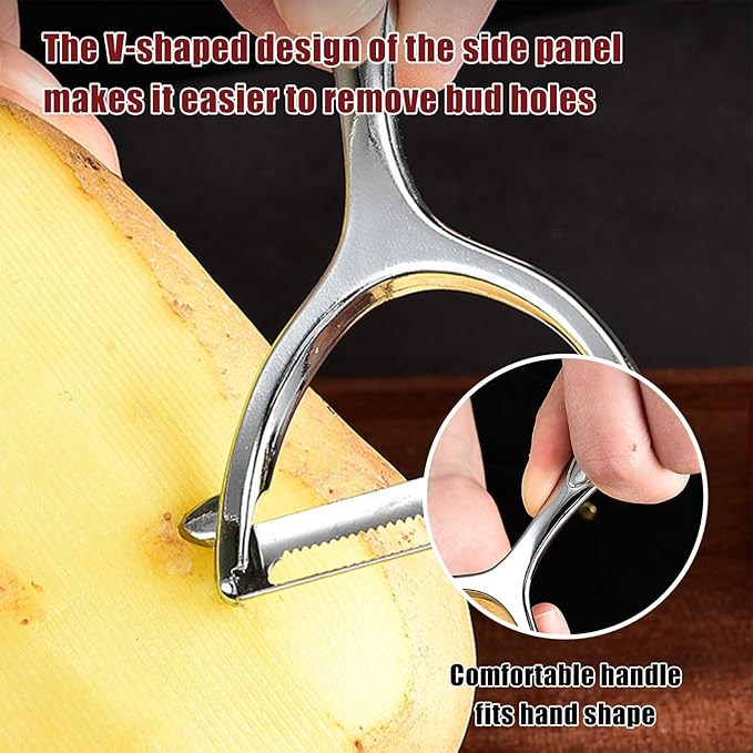 4-Piece Kitchen Spiral And V-Shaped Tools, Vegetable Peeler, Crinkle Cutter Knife, Multifunctional Kitchen Set, Manual Kitchen Tools for Creative Food Decoration（Silvery）
