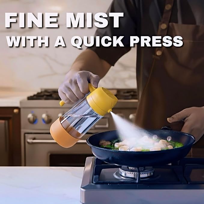 Oil Dipenser Bottle with Silicone Bottom And Silicone Brush, 2 in 1 Olive Oil Sprayer and Dispenser, Oil Spray Bottle 470ML/ 17OZ for Cooking, Kitchen, BBQ, Air Fryer, Salad, Baking