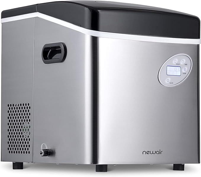 NewAir 50 lb. Countertop Ice Maker | Portable Bullet Ice Machine | 12 Cubes in 7 Minutes, 3 Ice Sizes | Stainless Steel, Self-Cleaning, BPA-Free