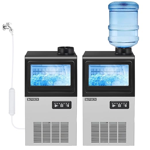 ROVSUN 90LBS/24H Ice Maker Machine with 2 Water Inlets, Freestanding & Countertop Ice Machine with 11lbs Storage Bin, Ice Scoop & Water Filter for Home Office Light Commercial Restaurant Bar Cafe Use