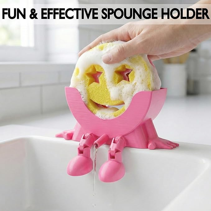 Cute Hanging Sponge Holder with Drainage & Legs, 3D Printed Funny Sink Stand for Round Sponges, Aesthetic Kitchen Sink Edge Organizer, Countertop Decor, Quick-Drying Storage Cleaning Gadget