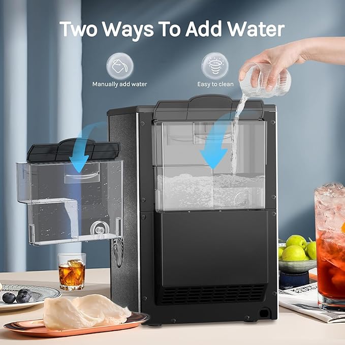 Countertop Nugget Ice Maker, 44lbs/24H Nugget Ice Machine Countertop, Chewable Pellet Ice Maker Machine with Ice Dispenser, 2.4L Water Reservoir, Self-Cleaning, Ideal for Kitchen/Bar/Office, D-Silver
