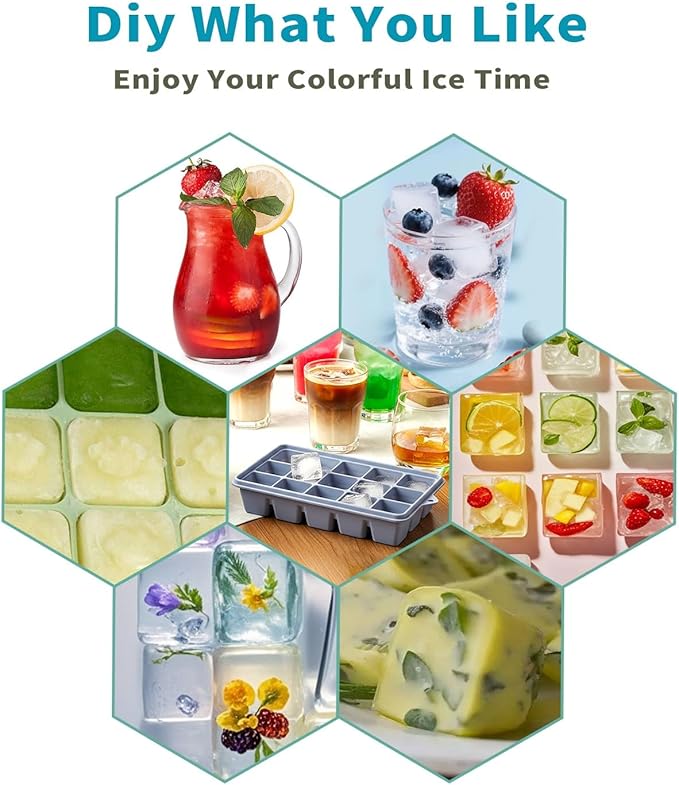 Upgraded Silicone Ice Cube Trays For Freezer with Lid, Spill-Proof Easy Release Silicone Ice Trays with Lids for Freezer, Coffee, Drinks, Cocktail, Baby Food, Juice, BPA Free, 3Pack