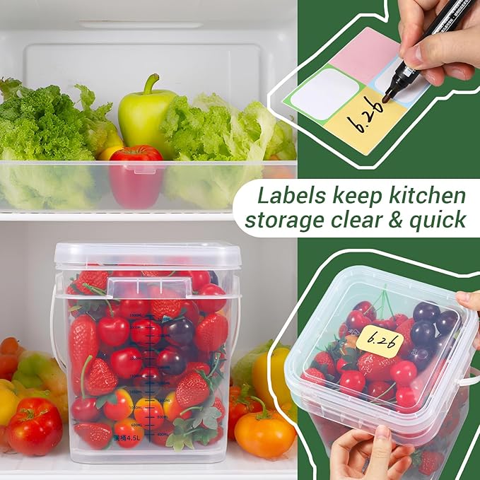 1 Gallon Square Food Storage Containers with Lids Clear Plastic Bucket 5 Pack Kitchen Storage