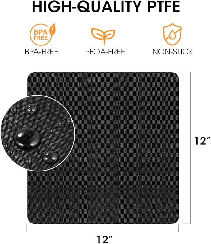 AIEVE Air Fryer Liners, 4 Packs Teflon Oven Liners for Bottom of Oven Compatible with Ninja Foodi SP101 SP201 SP301 SP351, Reusable Non-stick Air Fryer Baking Mat Sheets (12"x12")