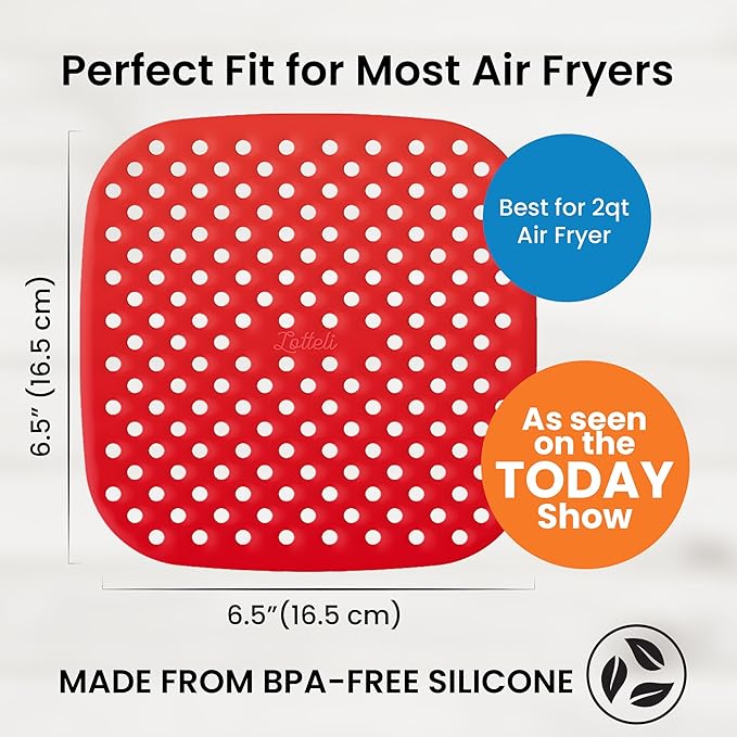Reusable Air Fryer Liners Square Silicone Airfryer Liner - Easy to Clean Air Fryer Accessories As Seen on the Today Show - Dishwasher Safe Non-Stick Parchment Paper Replacement 3 Pack for 2QT - 6.5"