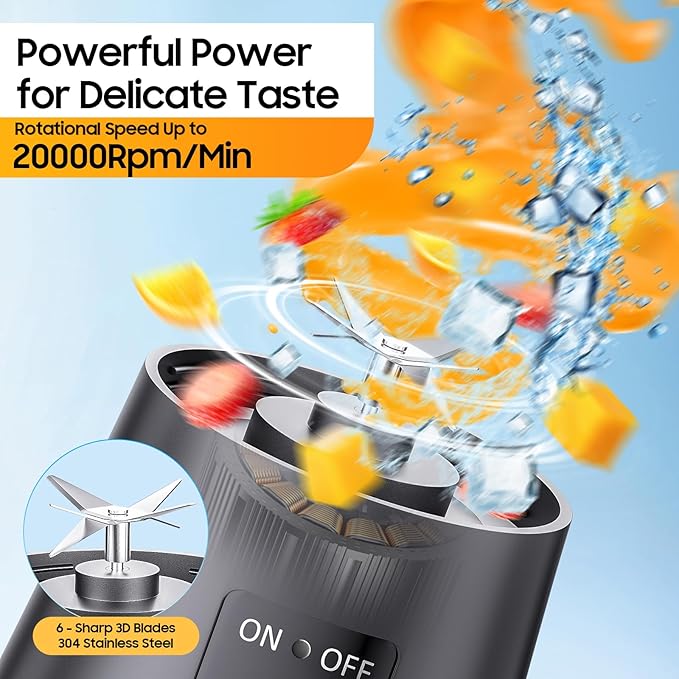 Personal Blender for Shakes and Smoothies - 2026 New Upgrade Cordless Portable Blender USB Rechargeable, 380Ml BAP Free Cup, Freshly Squeezed for Picnic/Sports, 20000Rpm/Min Speed