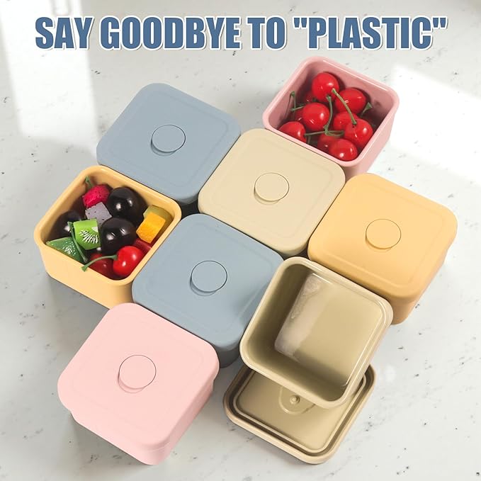 6 pcs 10 oz Silicone Snack Containers with Lids Silicone Food Storage Containers, Baby Snack Container Small Lunch Container for Kids, Daycare, School and Travel