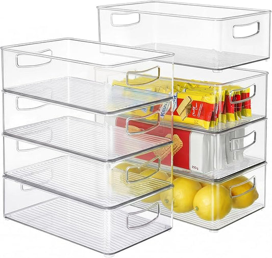 Heyuzb Set of 8 Clear Fridge Organizer Bins, Stackable Refrigerator Organizers and Storage for Fridge, Freezer, Pantry, BPA Free
