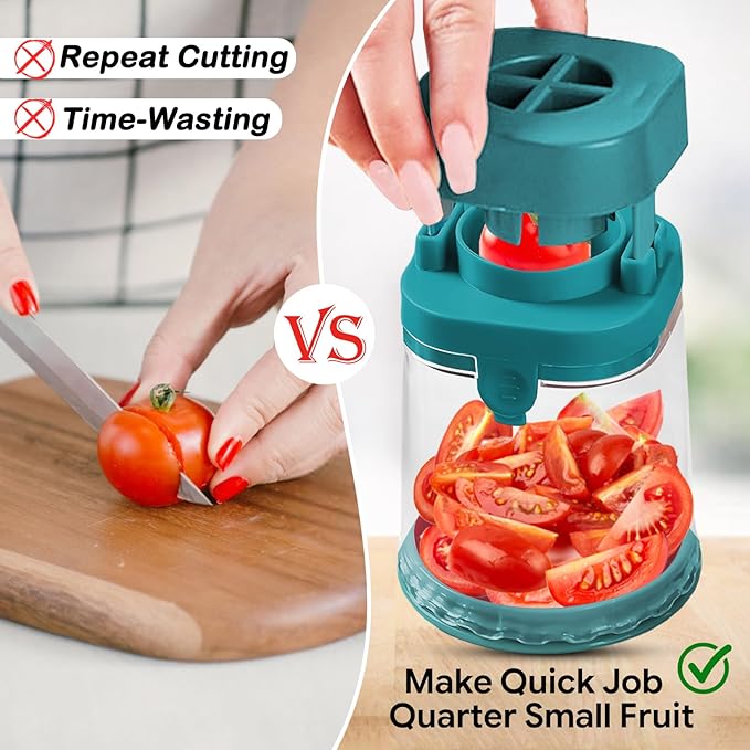 Small Fruit Cutter, Creative Strawberry & Grape Slicer, Quickly Making Fruit Vegetable Salad (Dark Teal)