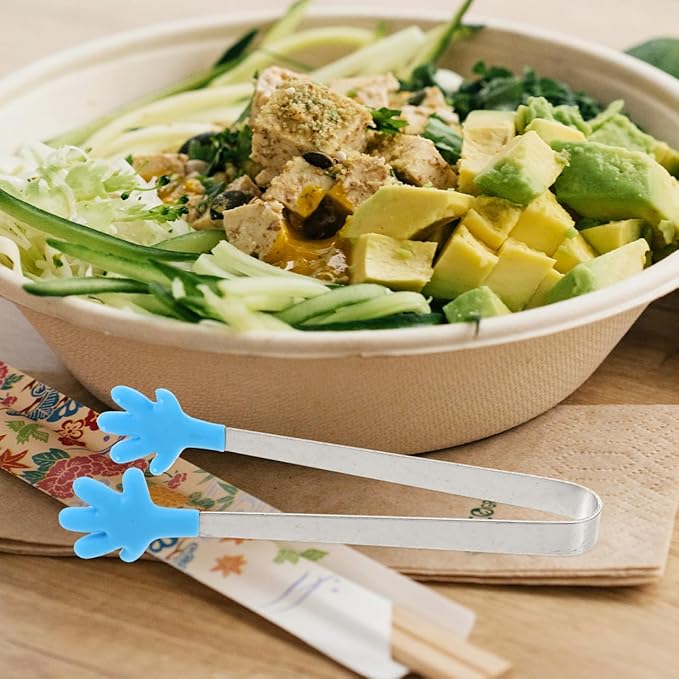 Angoily Premium Mini Tongs 4.84 Inch Stainless Steel Kitchen Gadgets Food Clips with Silicone Hand Shape Tips Dishwasher Safe for Ice Salad Bbq Serving in 5 Colors
