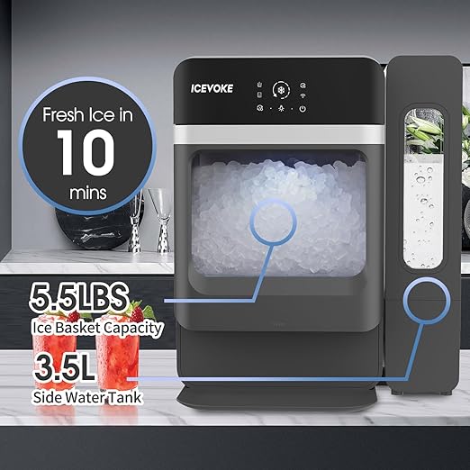 Nugget Ice Maker Countertop with Water Tank, Ready in 10 Mins, 34lbs Per Day, Auto-Cleaning, Chewable Ice Maker with Basket and Scoop, for Home/Party/RV/Camping (Black)