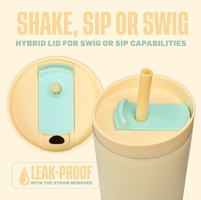 BlenderBottle 2-in-1 Insulated Stainless Steel Shaker Tumbler, Swig Leakproof Lid, Straw, BlenderBall, BPA Free, For Protein Shakes, Smoothies, And Pre Workout, 24 oz, Yellow (Mellow)