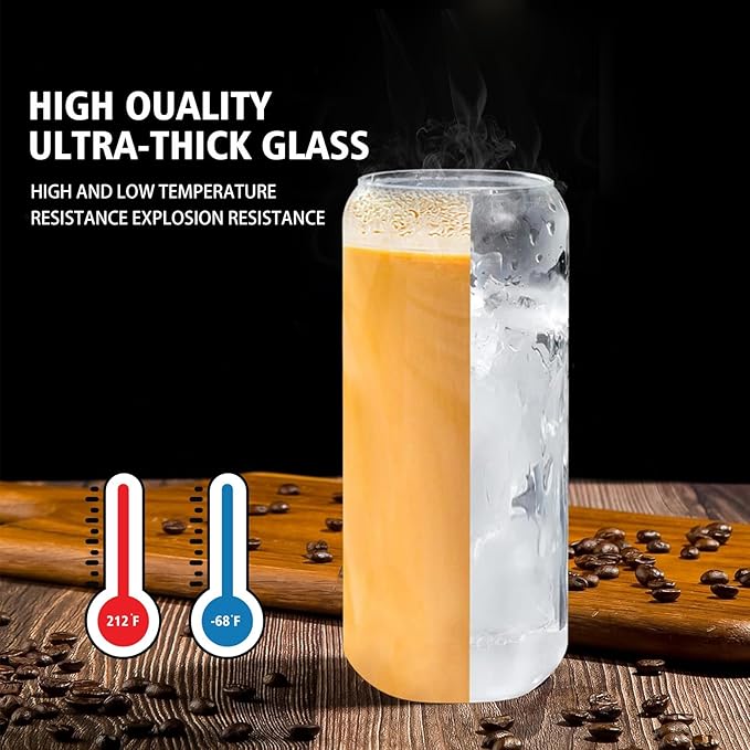 20oz Glass Cups with Lids and Straws Set of 6 – Large Iced Coffee Tumblers for Couples, Families, or Friends – Reusable Drinkware for Brunch, Home Gatherings, and Holiday Gifting