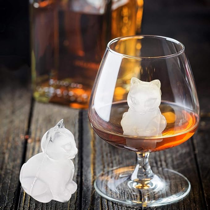 4 Cavities 3D Cat Ice Cube Molds, Black Silicone Ice Cube Tray with Lid, Cute Cat Shape Ice Mold, Large Ice Cube Tray, Food Grade Reusable Ice Trays for Whiskey, Cocktails, Homemade Cold Drinks