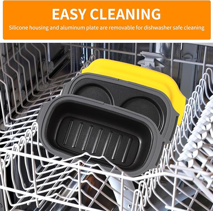 Microwave Egg Cooker, Egg Poacher, 2 Eggs fryer, Microwave Grill Sandwiches Maker, Quick-Heat 2-Piece Multi-use for Breakfast, Non-Stick, Dishwasher Safe, Portable for Home, Travel, Yellow