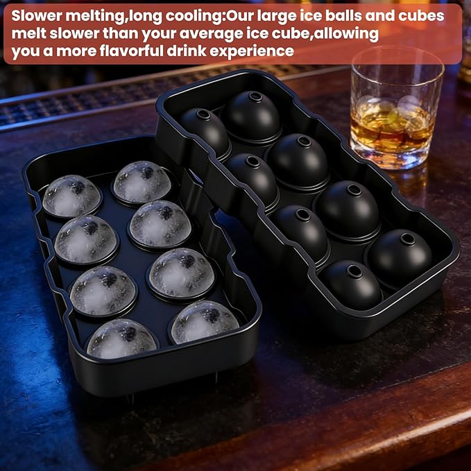 Ice Ball Maker Mold with Funnel, Round Ice Cube Tray for Freezer, Silicone Sphere Ice Mold Big Circle Ice Cube Mold, Easy Release Ice Tray for Home Bar Whiskey, Cocktails & Bourbon