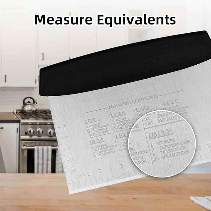 Vaincre Bench Dough Scraper Cutter - 2PCS 6" Stainless Steel Chopper Baking Scraper Spatula with Measuring Scale, Bench Chopping Knife, Kitchen Cooking Utensils Tool for Pastry, Food, Bread