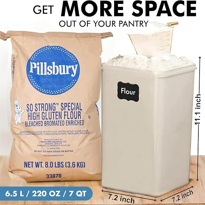 WHITE FEATHER SUPPLIES 2 PC [6.5L / 220 Oz] Large Flour Sugar Storage Containers - Leak Proof, BPA Free, Clear Plastic Food Storage Containers with Lids Airtight - Bulk Storage for Kitchen and Pantry