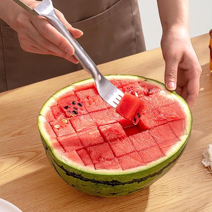2PCS Watermelon Cutter, 2026 Watermelon Fork Slicer Cutter Dual-Head, 2-in-1 Stainless Steel Melon Fork Slicer Knife Kitchen for Family Home Party Camping Kitchen Gadget