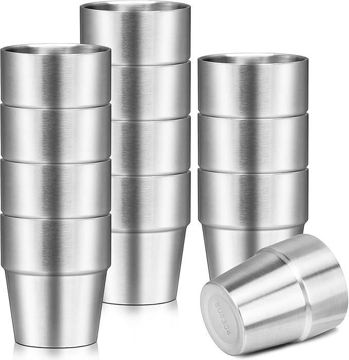 Metal Cup, 10 oz Insulated Tumbler, 12 Pack Double Wall Unbreakable Stackable Water Tumblers Insulated Stainless Steel Cups Premium Drinking Glasses for Travel Camping Home Outdoor