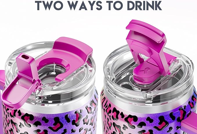 Meoky 32 oz Tumbler with Handle, Insulated Tumbler with Lid and Straw, Stainless Steel Travel Mug, Keeps Cold for 24 Hours, 100% Leak Proof, Fits in Car Cup Holder (Celebration)