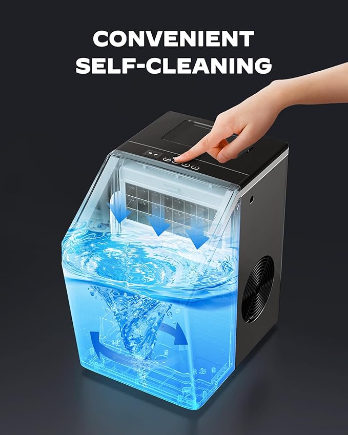 Silonn Stainless Steel Countertop Ice Maker, 44Lbs/Day High Efficiency, 2 Ways to Add Water, One-Click Auto Self-Cleaning, Portable Ice Machine Ideal for Home, Office, Bar & Party